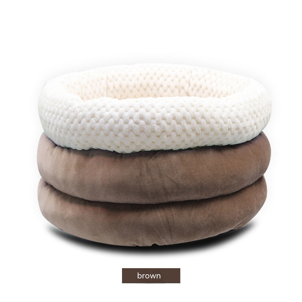 Semi-Closed Round Ice Velvet Deep Sleep Bed for Pets