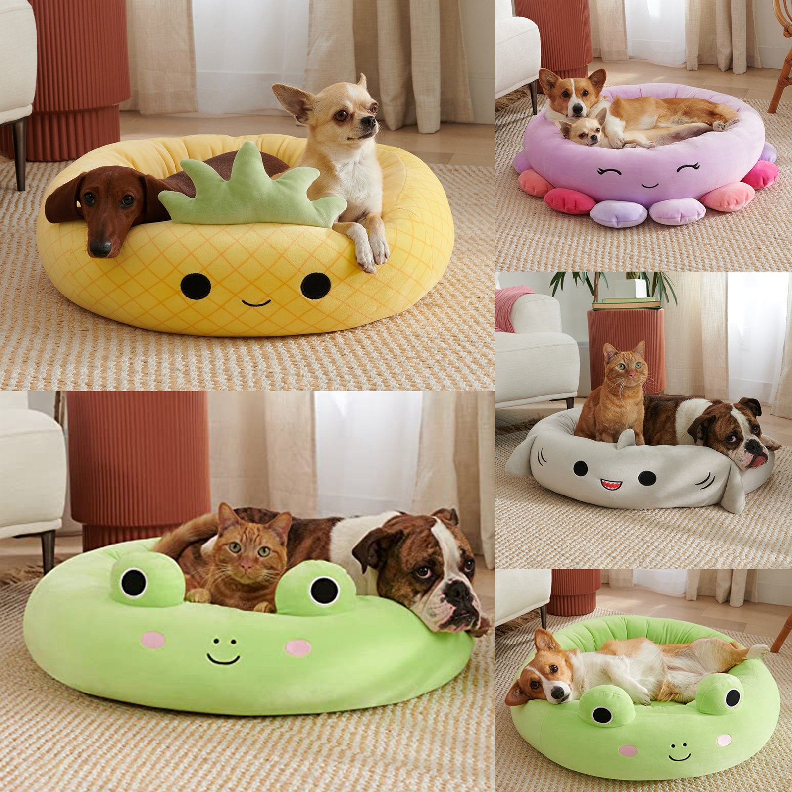 Super Soft Plush Pet Bed with Animal and Fruit Design