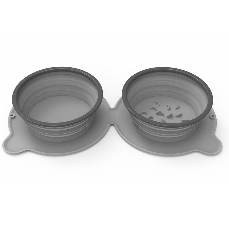 Portable Silicone Double Pet Feeding Bowls Foldable Non Slip Travel Bowl