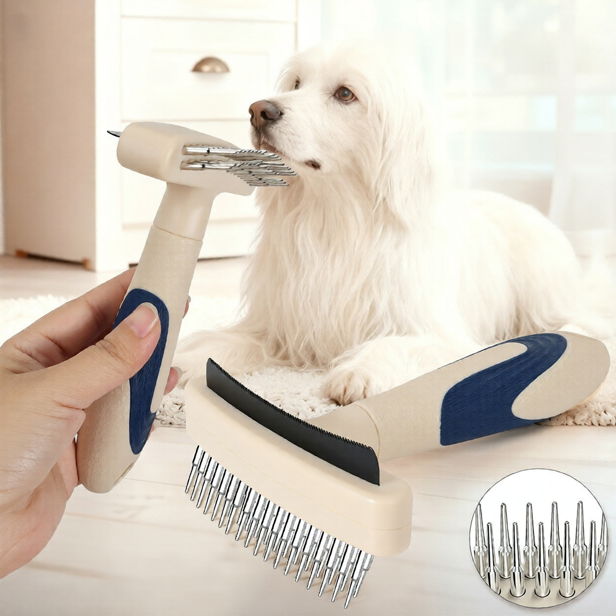 Pet Grooming Brush for Removing Loose Hair and Detangling Fur