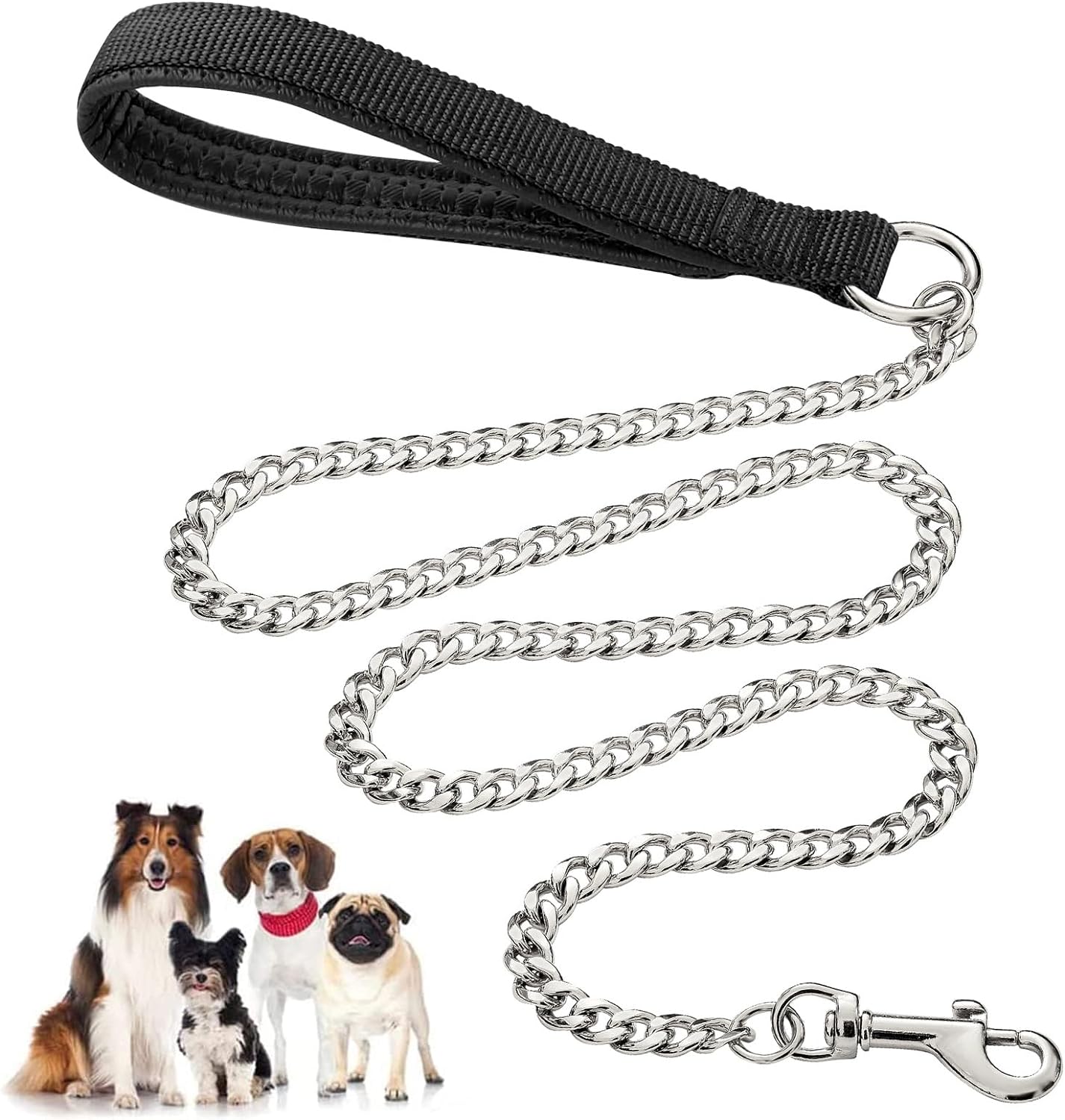 Heavy-Duty Metal Chew-Proof Leash with Padded Handle for Pets