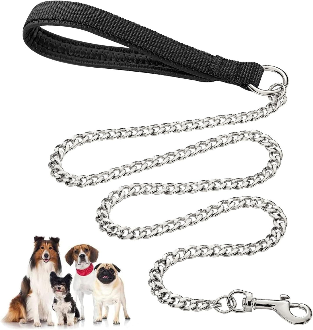 Heavy-Duty Metal Chew-Proof Leash with Padded Handle for Pets