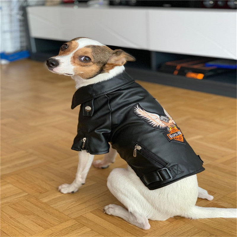 Embroidered Eagle Pet Leather Jacket Stylish Small Pet Apparel