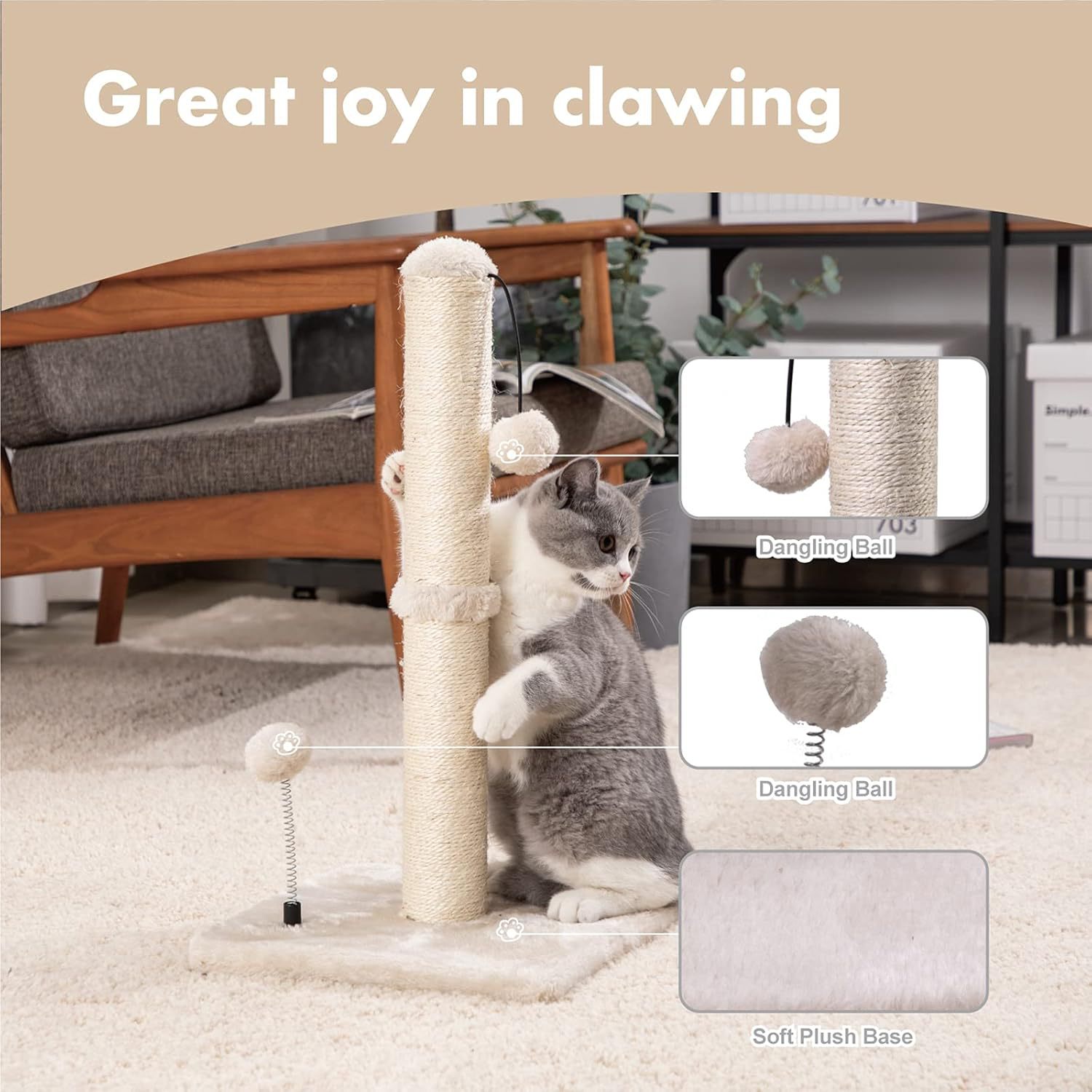 Pet Vertical Sisal Climbing Scratch Post Tree Furniture