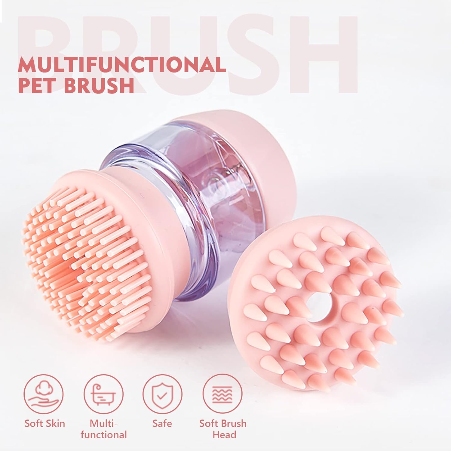 Silicone Pet Bath Brush Double Head With Shampoo Dispenser