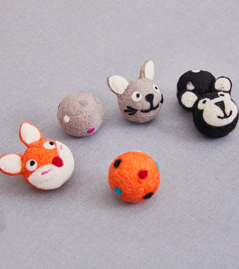 Colorful Felt Ball Pet Toy With Bell Interactive Chew Toy