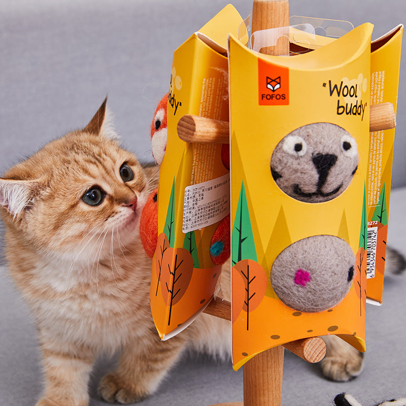 Colorful Felt Ball Pet Toy With Bell Interactive Chew Toy