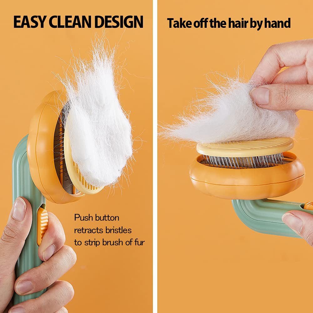 Pet Pumpkin Self-Cleaning Slicker Brush for Grooming Pets