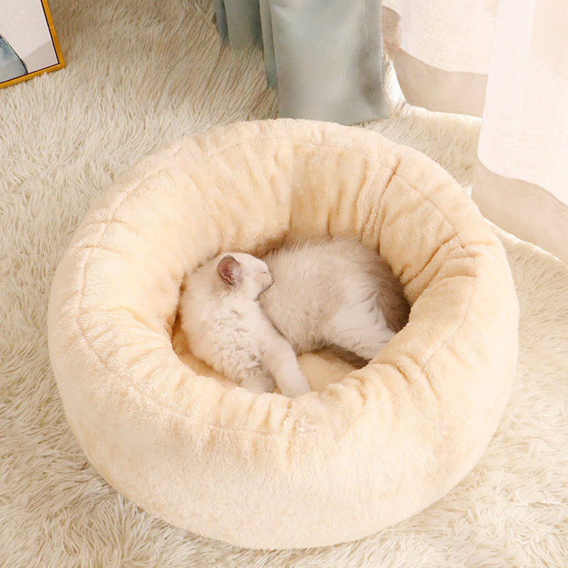 Pet Plush Donut Bed Round Comfortable Warm Cushion for Pets