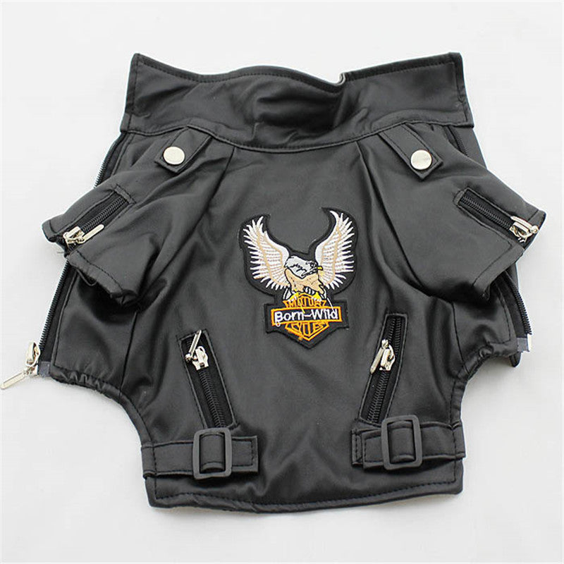 Embroidered Eagle Pet Leather Jacket Stylish Small Pet Apparel
