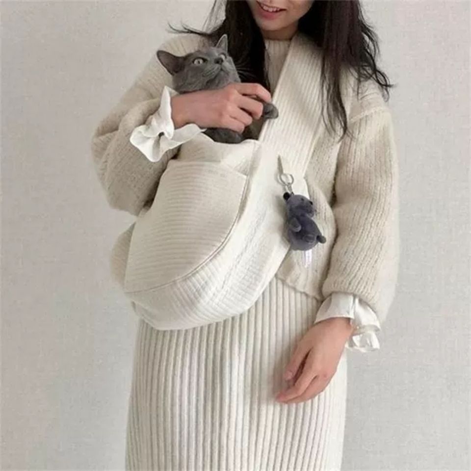 Handmade Canvas Pet Carrier Shoulder Bag Breathable Outdoor Travel Tote