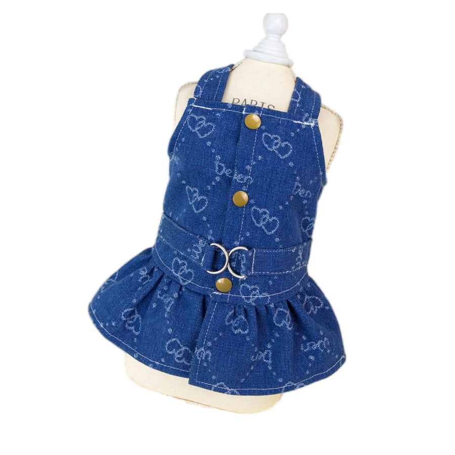 Pet Spring Autumn Thin Denim Princess Dress Cute Apparel
