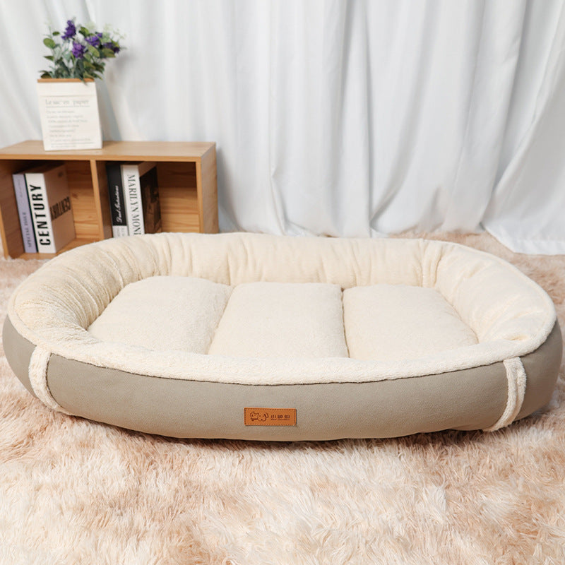 Linen Round Non-Slip Pet Bed Mat