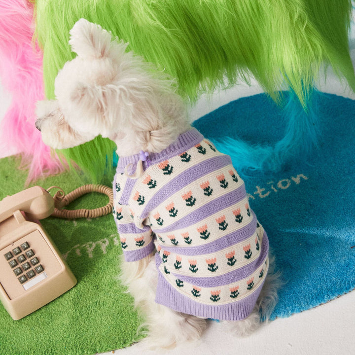 Purple Flower Pet Sweater Cardigan Soft Warm Clothing