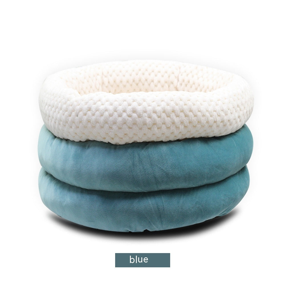 Semi-Closed Round Ice Velvet Deep Sleep Bed for Pets