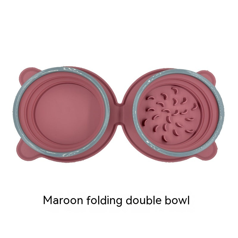 Portable Silicone Double Pet Feeding Bowls Foldable Non Slip Travel Bowl