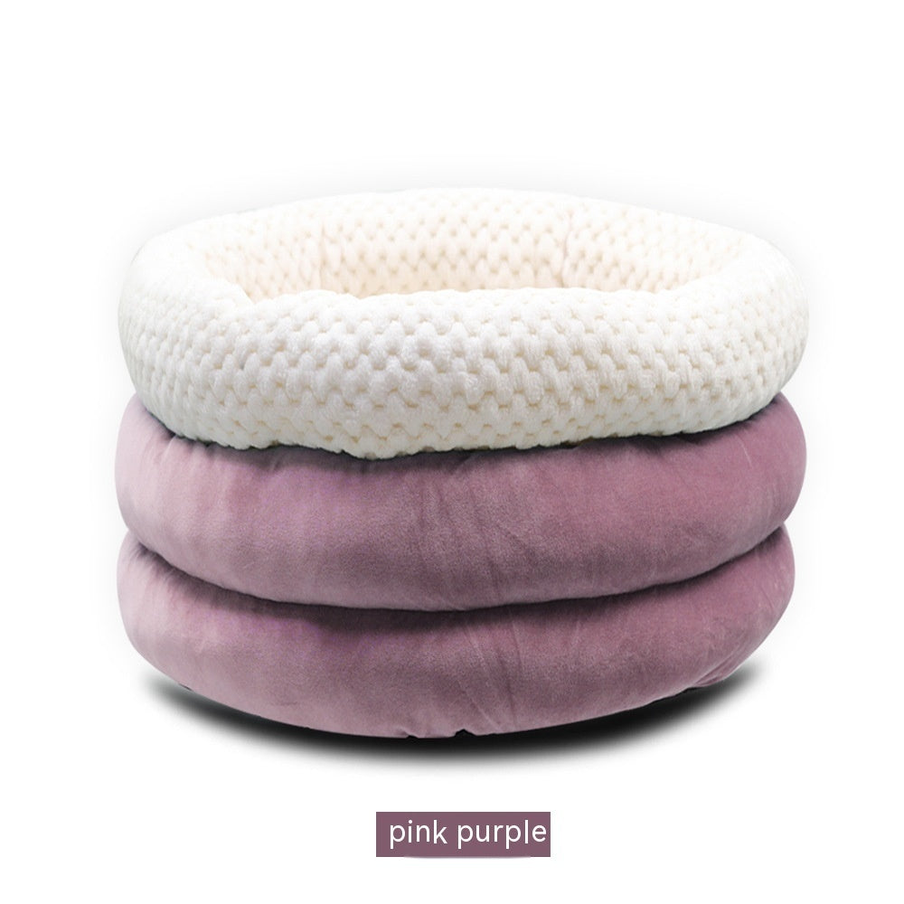Semi-Closed Round Ice Velvet Deep Sleep Bed for Pets