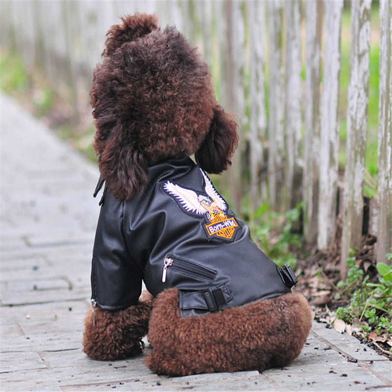 Embroidered Eagle Pet Leather Jacket Stylish Small Pet Apparel