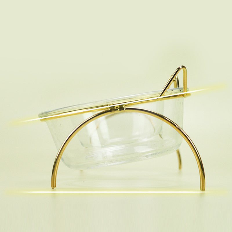 Glass Food and Water Bowl with Metal Rack for Pets