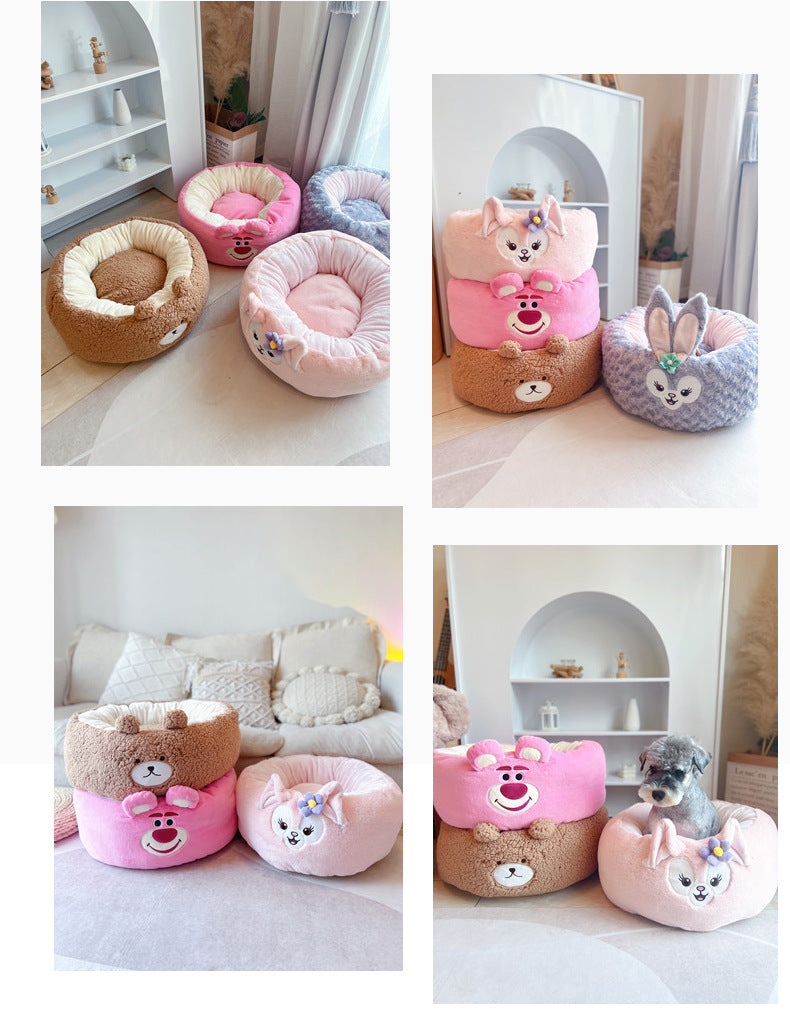 Cartoon Red Panda Plush Round Bed for Pets All Seasons