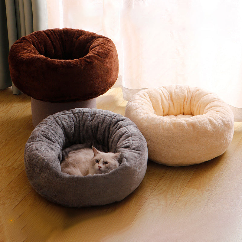 Pet Plush Donut Bed Round Comfortable Warm Cushion for Pets