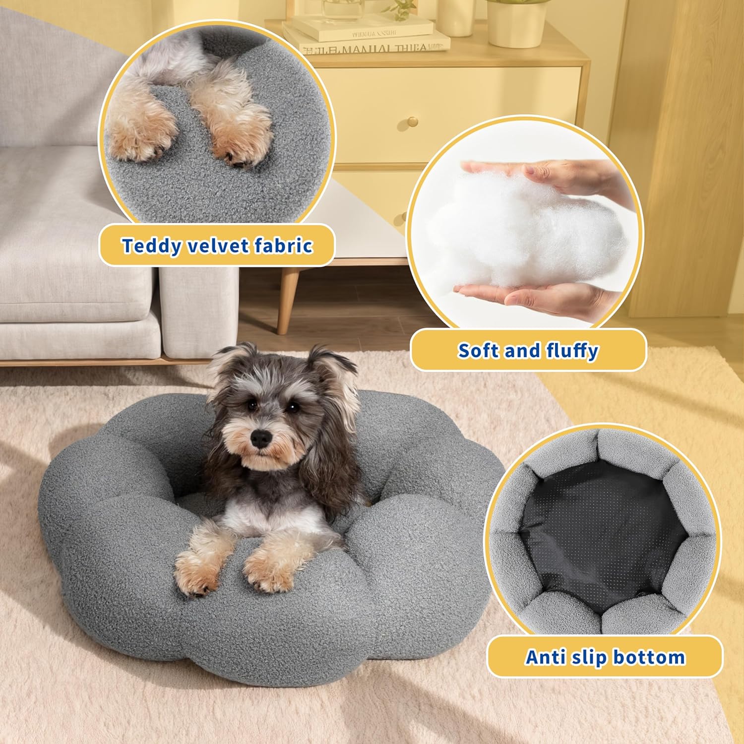 Fluffy Flower Calming Donut Bed for Pets Plush Round Cuddler