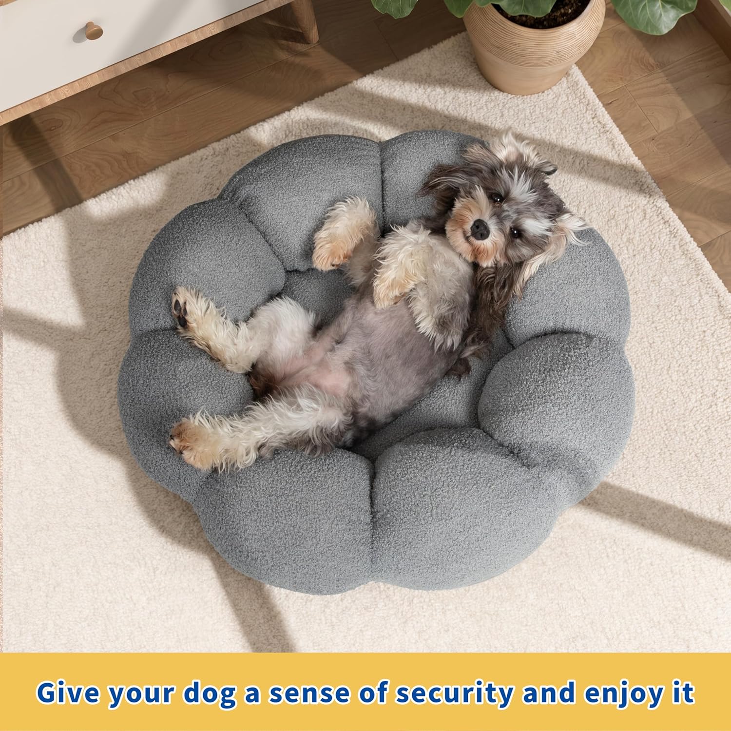 Fluffy Flower Calming Donut Bed for Pets Plush Round Cuddler