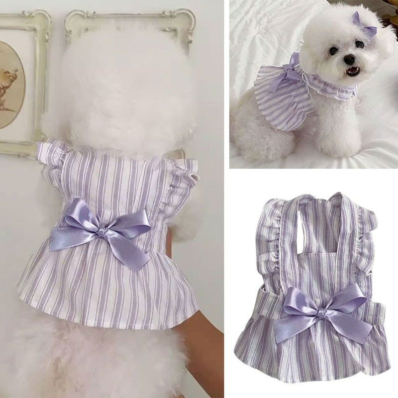 Summer Thin Stripe Bowknot Pet Dress Vest Skirt