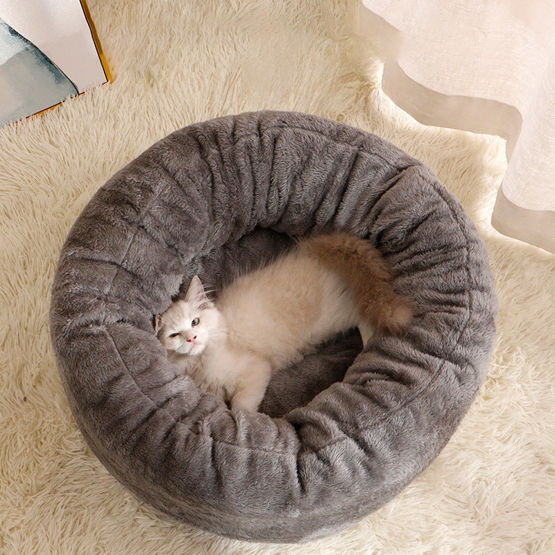 Pet Plush Donut Bed Round Comfortable Warm Cushion for Pets