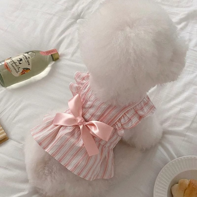 Princess Style Striped Flying Sleeve Pet Dress