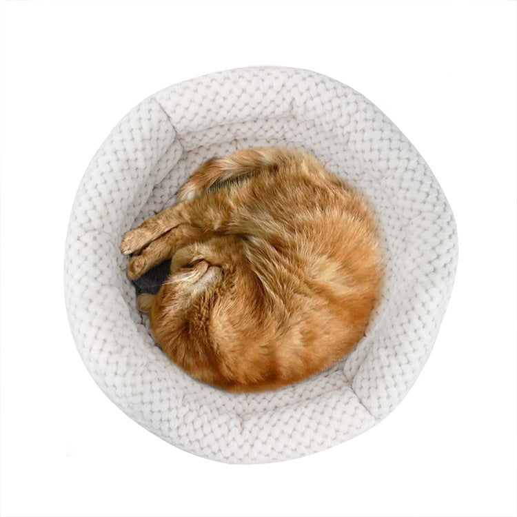 Semi-Closed Round Ice Velvet Deep Sleep Bed for Pets