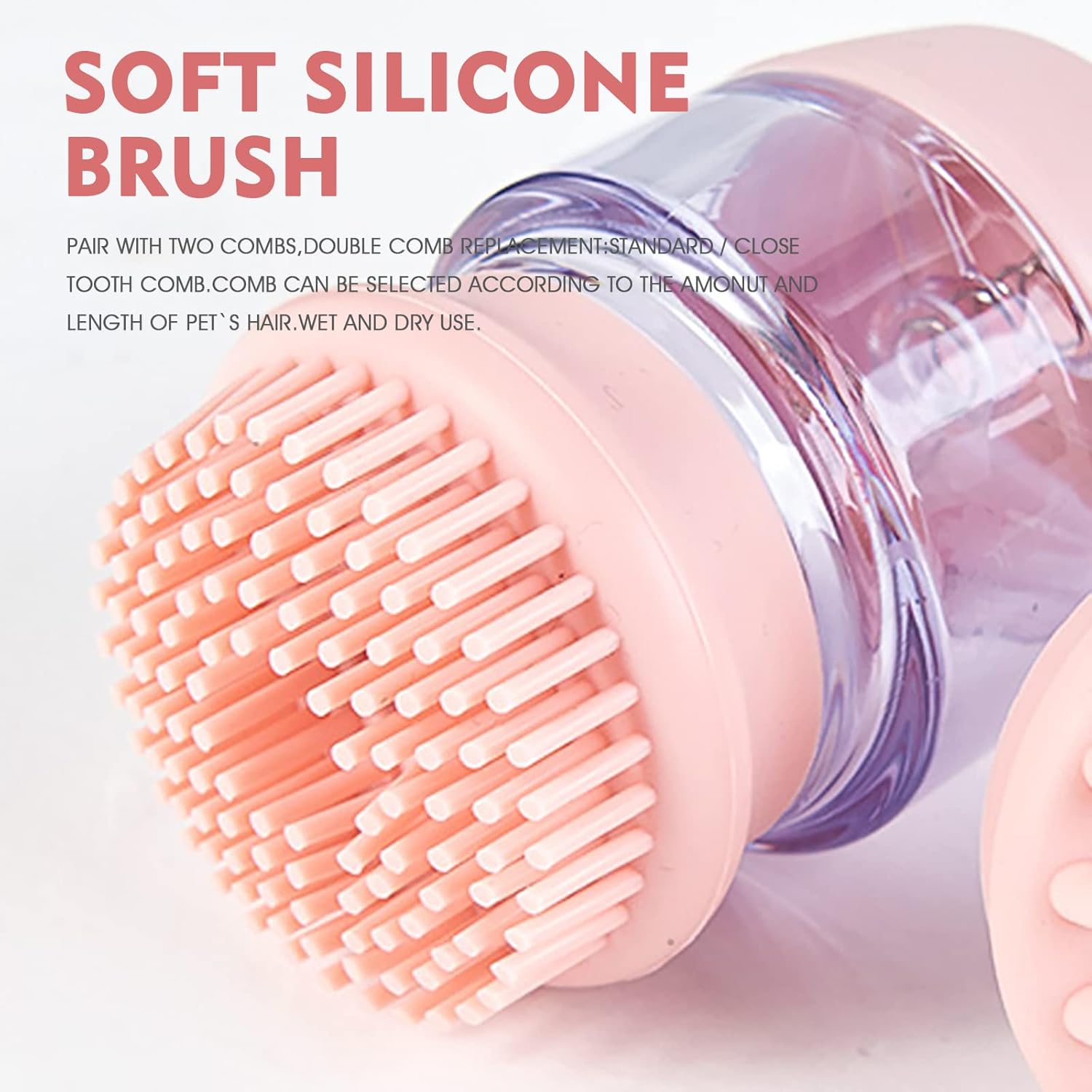 Silicone Pet Bath Brush Double Head With Shampoo Dispenser