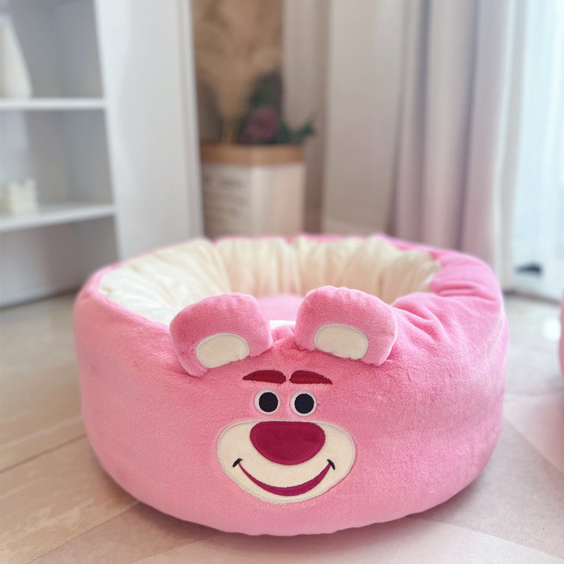Cartoon Red Panda Plush Round Bed for Pets All Seasons