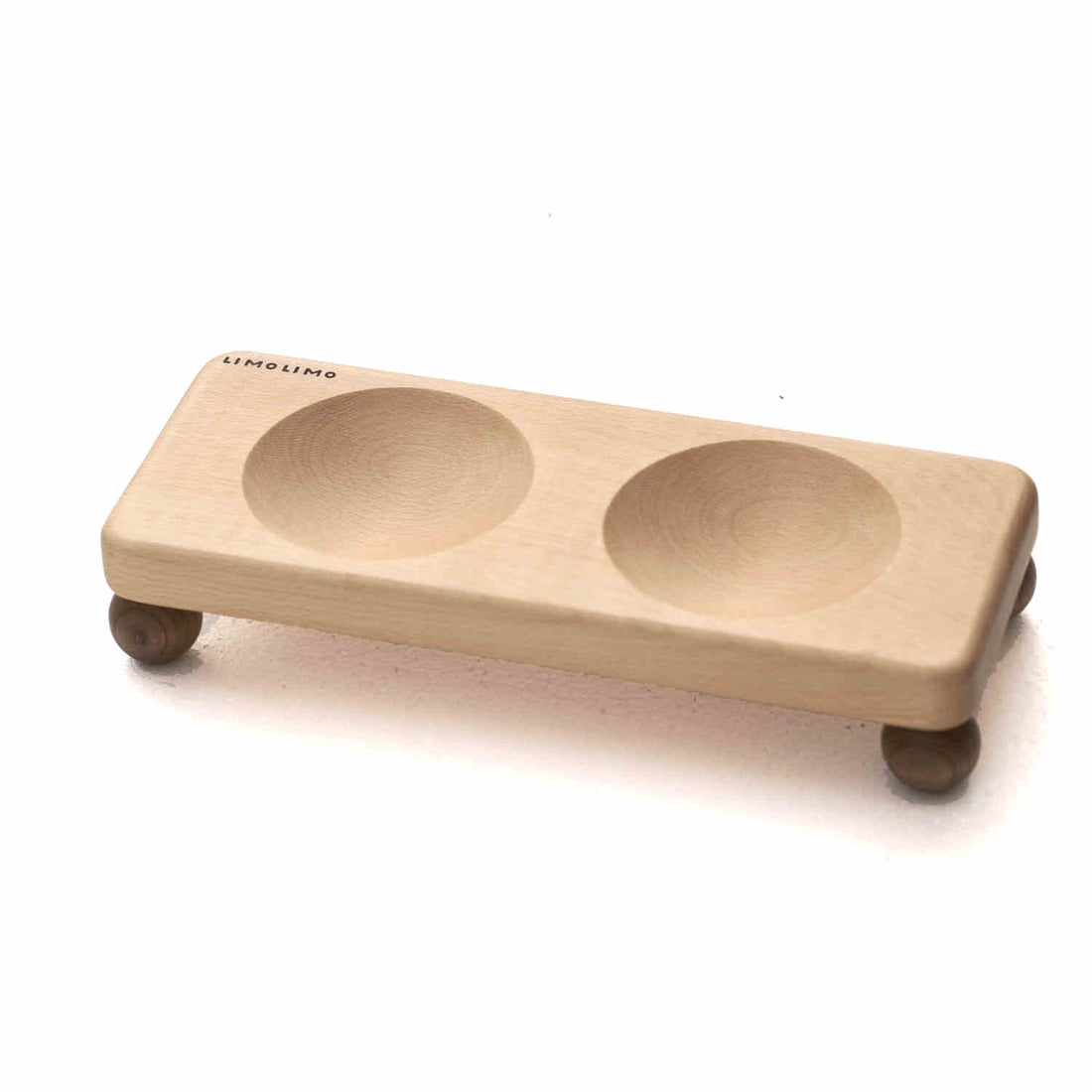 Solid Wood Base Ceramic Pet Feeding Bowl Set