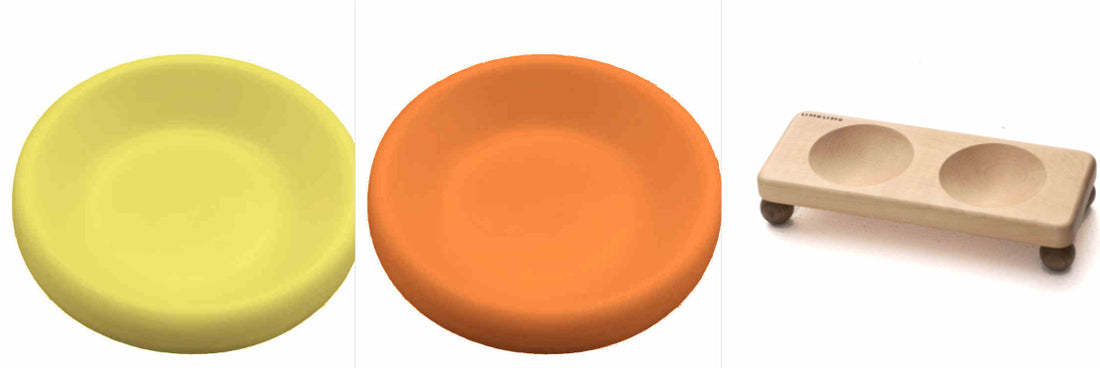 Solid Wood Base Ceramic Pet Feeding Bowl Set