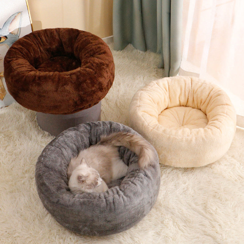 Pet Plush Donut Bed Round Comfortable Warm Cushion for Pets