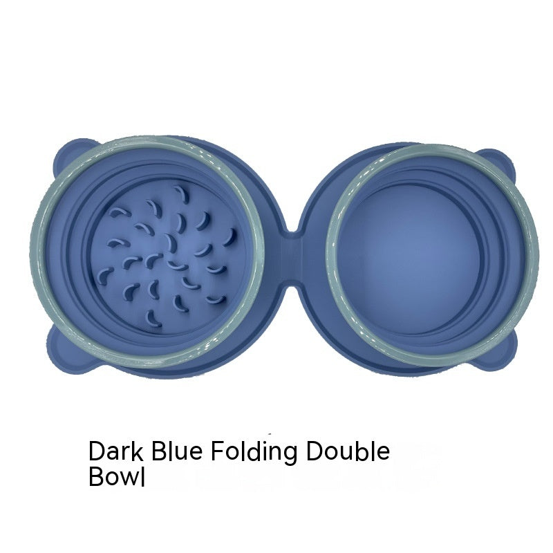Portable Silicone Double Pet Feeding Bowls Foldable Non Slip Travel Bowl