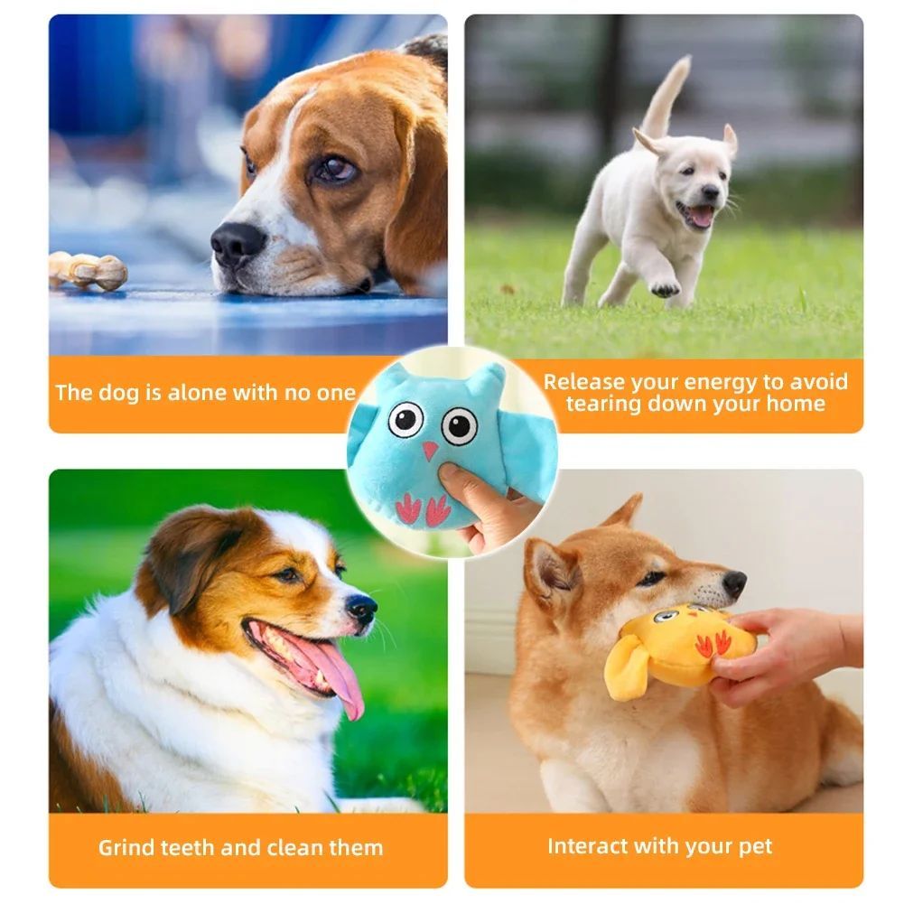 Animal Shape Squeaky Plush Bite Resistant Pet Toy