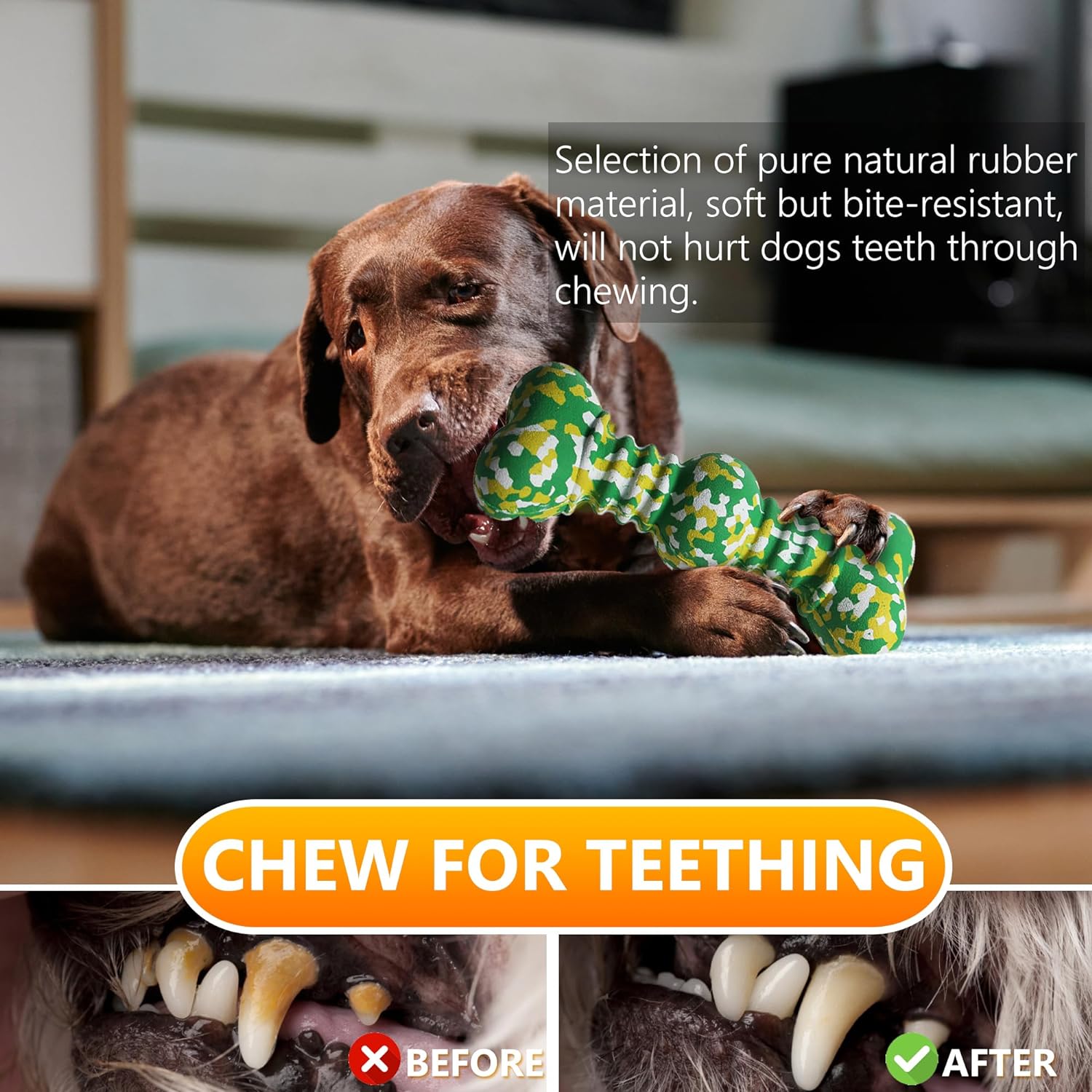 Durable Pet Chew Toy Tough Natural Rubber Bone Teething Toy