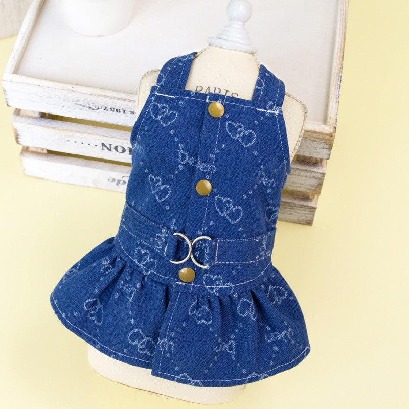 Pet Spring Autumn Thin Denim Princess Dress Cute Apparel