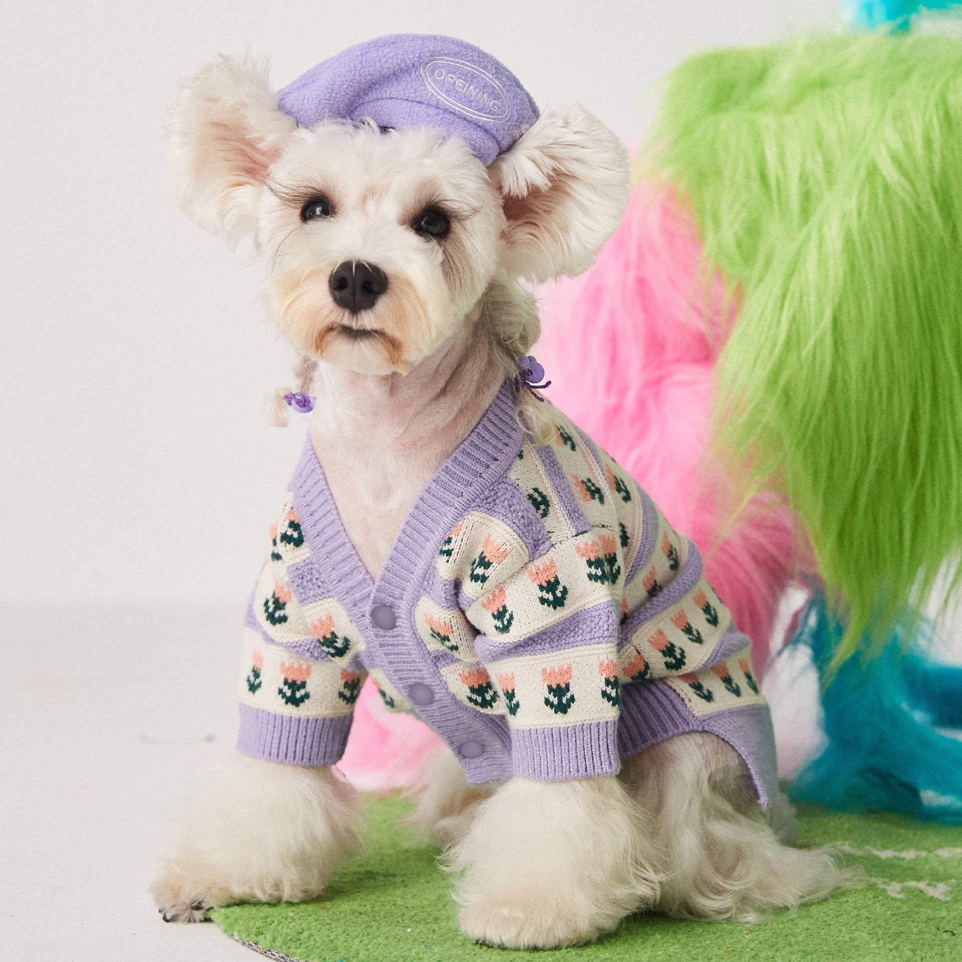 Purple Flower Pet Sweater Cardigan Soft Warm Clothing