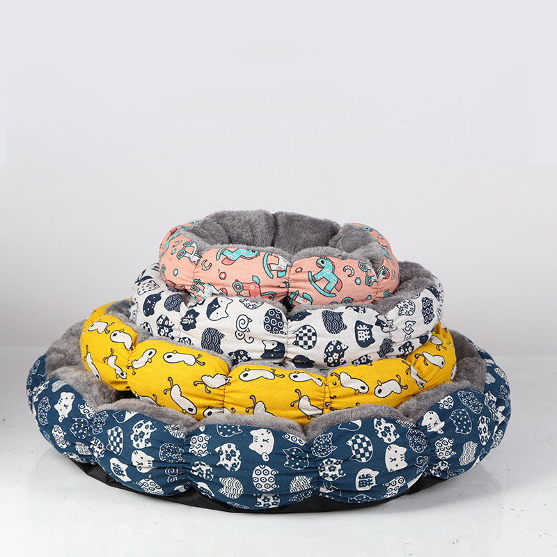 Calming Donut Fluffy Round Bed for Small and Medium Pets