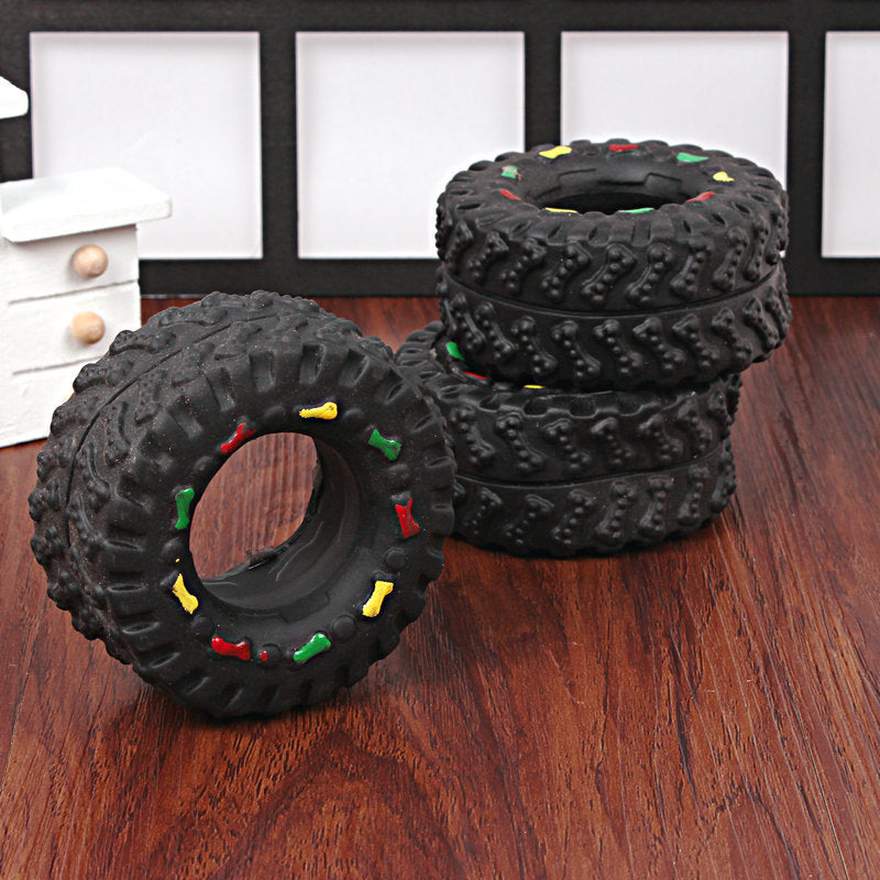Small Tire Squeaky Rubber Pet Toy Chew Interactive Sound Toy