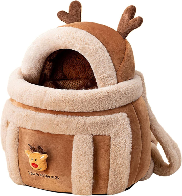 Plush Pet Carrier Backpack Winter Outdoor Travel Bag With Hand Warmers