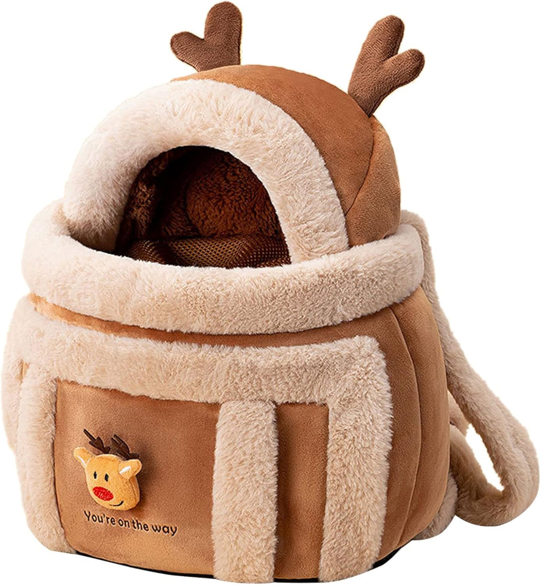 Plush Pet Carrier Backpack Winter Outdoor Travel Bag With Hand Warmers