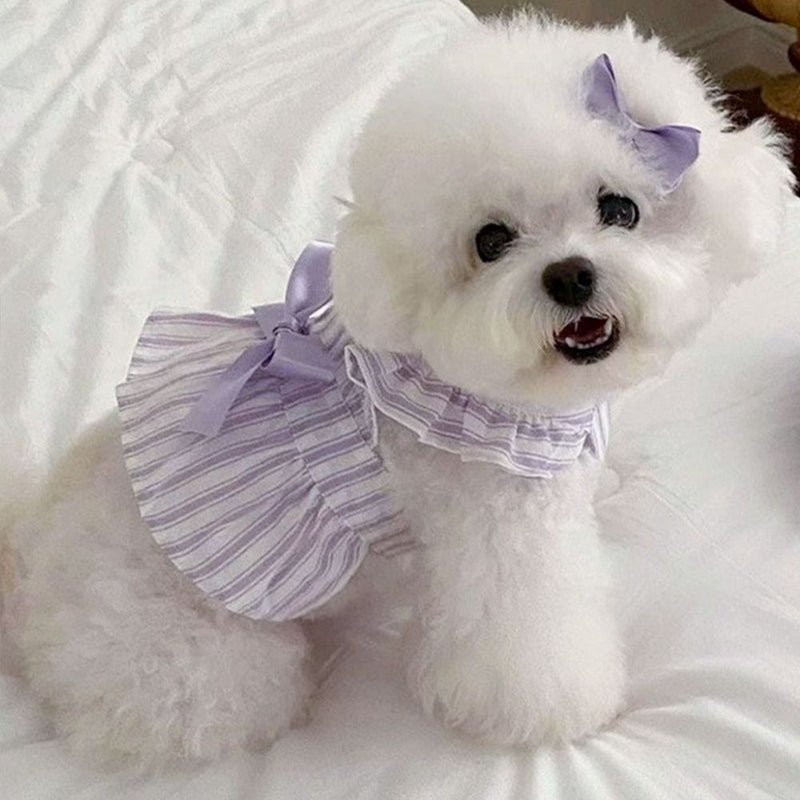 Summer Thin Stripe Bowknot Pet Dress Vest Skirt