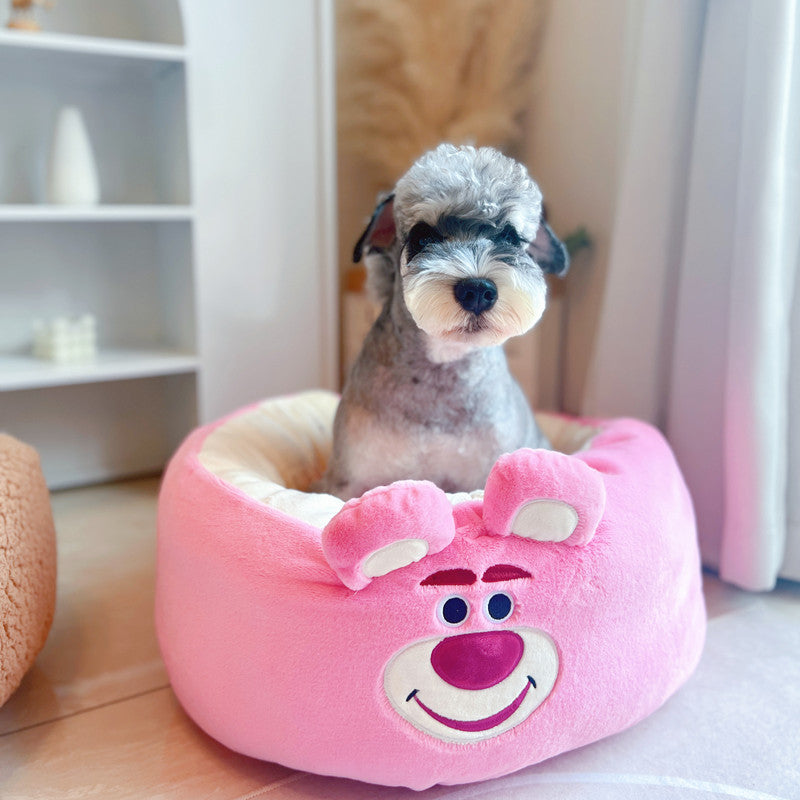 Cartoon Red Panda Plush Round Bed for Pets All Seasons