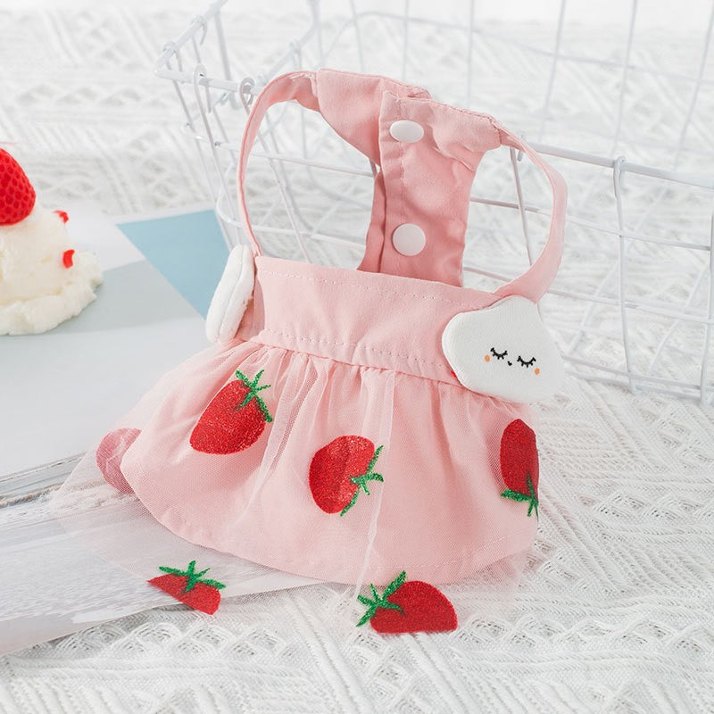 Pet Cute Mesh Strawberry Strap Dress Lightweight Apparel