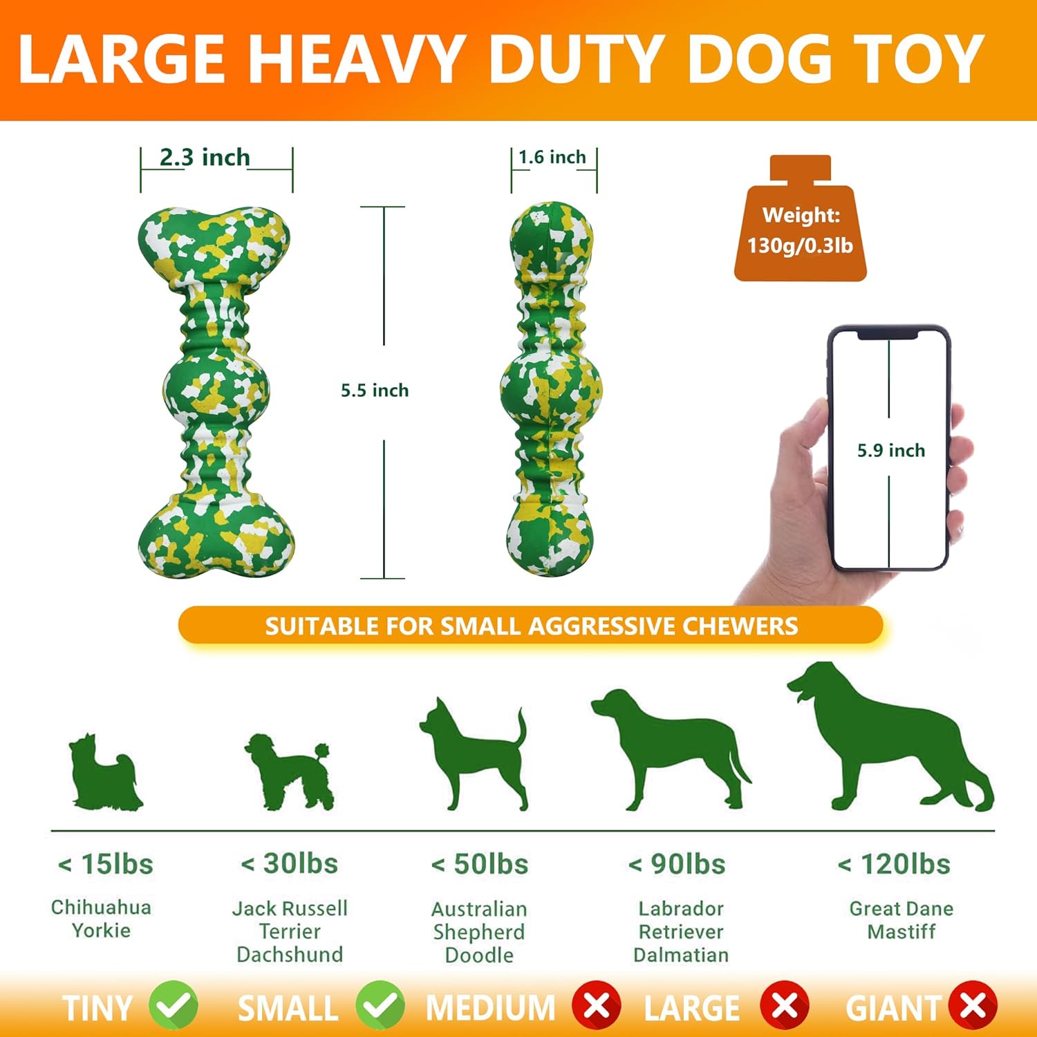 Durable Pet Chew Toy Tough Natural Rubber Bone Teething Toy