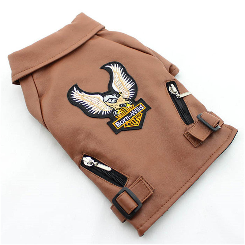 Embroidered Eagle Pet Leather Jacket Stylish Small Pet Apparel